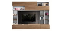 Composition murale PATIO – Chêne & blanc mat – Nombreux rangements – Style moderne pour salon