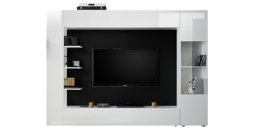 Composition murale VASCO – Blanc laqué – Nombreux rangements – Meuble design pour salon moderne