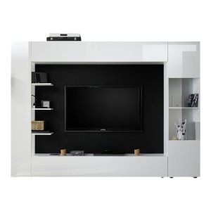 Composition murale VASCO – Blanc laqué – Nombreux rangements – Meuble design pour salon moderne