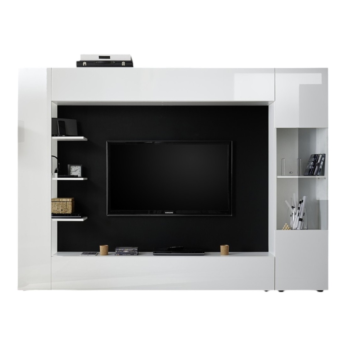 Composition murale VASCO – Blanc laqué – Nombreux rangements – Meuble design pour salon moderne