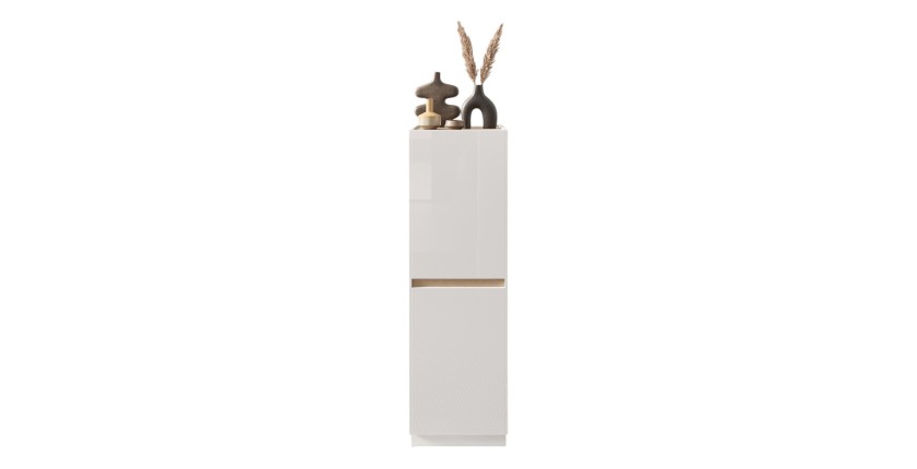 Meuble de rangement FANZY – 2 portes – Blanc laqué & chêne clair – Design moderne et fonctionnel