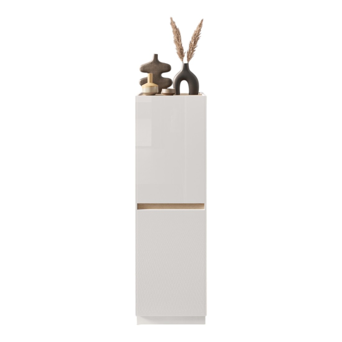 Meuble de rangement FANZY – 2 portes – Blanc laqué & chêne clair – Design moderne et fonctionnel