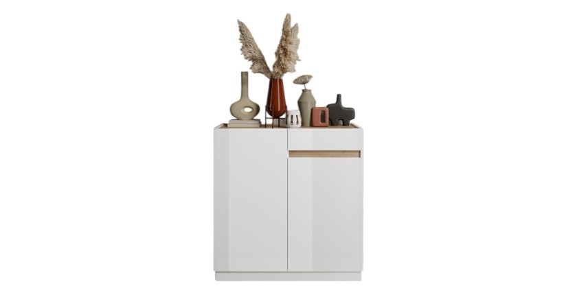Buffet design FANZY – 2 portes 1 tiroir – Blanc laqué & chêne clair – Rangement moderne et fonctionnel