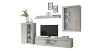Ensemble meubles salon KALO – Rangement spacieux – Gris clair effet bois – Design moderne et élégant