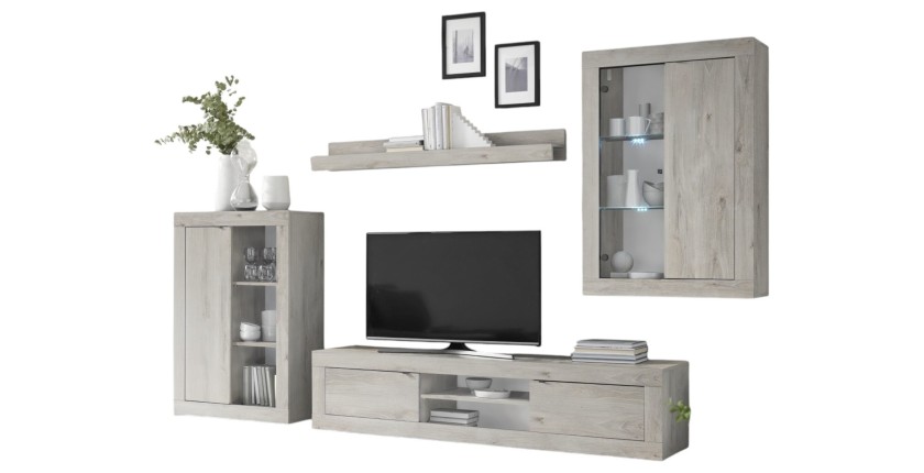 Ensemble meubles salon KALO – Rangement spacieux – Gris clair effet bois – Design moderne et élégant