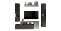 Ensemble meubles salon FREDO – Design moderne – Gris effet béton et plomb – 3 portes et tiroir