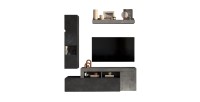 Ensemble meubles salon FREDO – Design moderne – Gris effet béton et plomb – 2 portes et tiroir