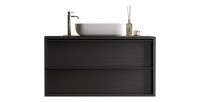 Meuble salle de bain suspendu FRASSI – Évier intégré – 2 tiroirs – Noir cendré – Design moderne