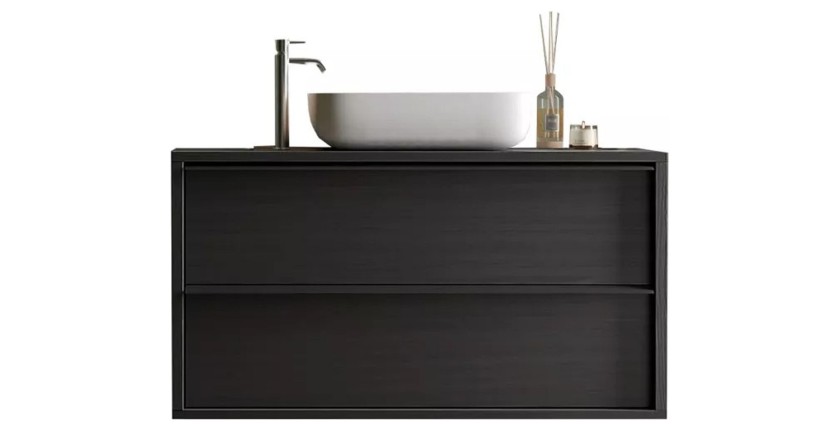 Meuble salle de bain suspendu FRASSI – Évier intégré – 2 tiroirs – Noir cendré – Design moderne
