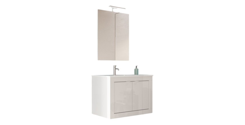 Zwevend badkamermeubel WENEN - 1 wastafel - 2 deuren - 82 cm - Hoogglans wit - Modern ontwerp