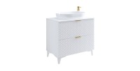 Meuble sous vasque de salle de bain 80cm avec 2 tiroirs collection CHIC coloris blanc et doré