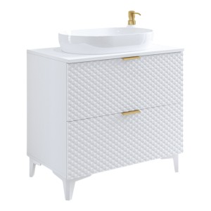 Meuble sous vasque de salle de bain 80cm avec 2 tiroirs collection CHIC coloris blanc et doré