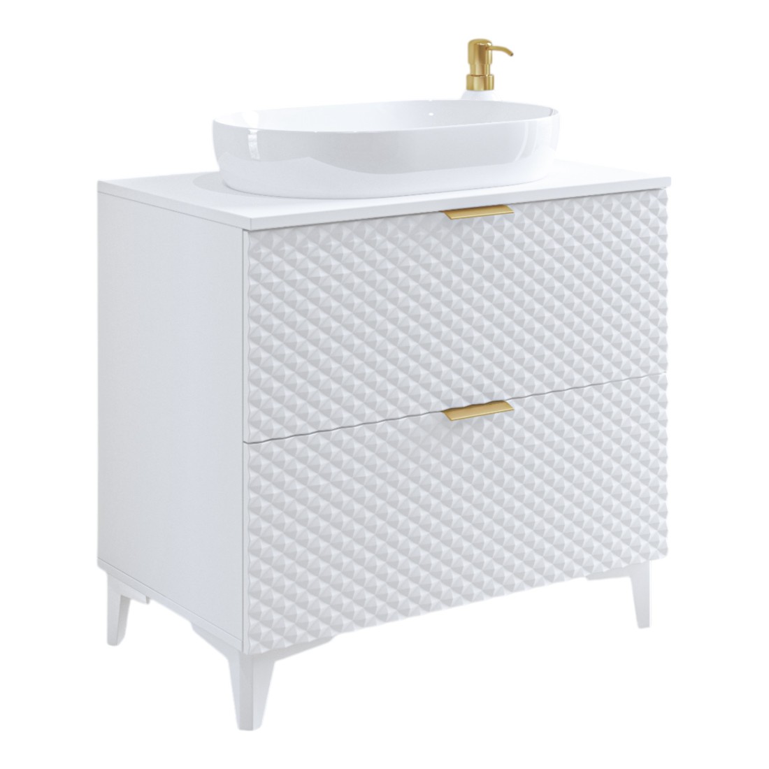 Meuble sous vasque de salle de bain 80cm avec 2 tiroirs collection CHIC coloris blanc et doré