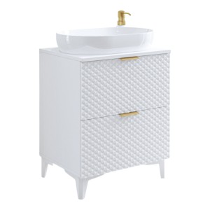 Meuble sous vasque de salle de bain 60cm avec 2 tiroirs collection CHIC coloris blanc et doré