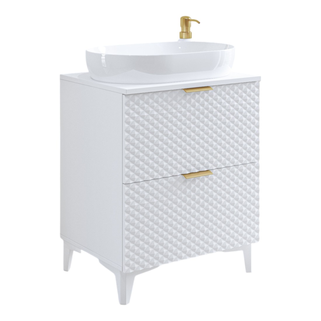 Meuble sous vasque de salle de bain 60cm avec 2 tiroirs collection CHIC coloris blanc et doré