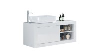 Meuble salle de bain suspendu CISA – 1 vasque – 2 portes – 92 cm – Blanc brillant – Design moderne