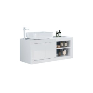 Meuble salle de bain suspendu CISA – 1 vasque – 2 portes – 92 cm – Blanc brillant – Design moderne