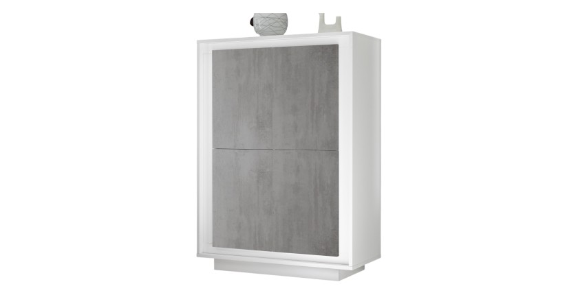 Vaisselier 4 portes FALL – Blanc mat laqué et gris béton – Design moderne et fonctionnel