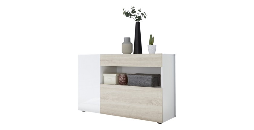 Buffet 1 tiroir et 2 portes – Collection KALO – Blanc & Chêne clair – Élégance et praticité