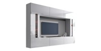 Set di mobili da soggiorno bianchi, sospesi, collezione CEPTO XXVIII. 249cm, 8 pezzi, con LED, modulari.