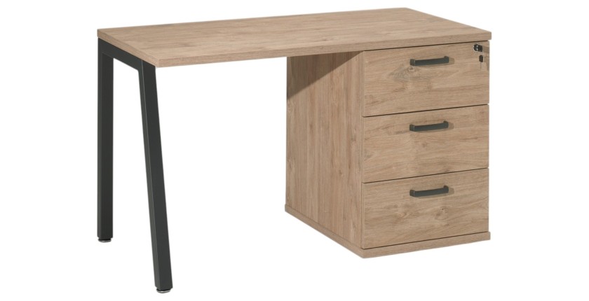 Bureau robuste chêne doré avec caisson 3 tiroirs – Collection SUZI – Spécial petit espace