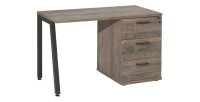 Bureau robuste chêne vieilli avec caisson 3 tiroirs – Collection SUZI – Idéal petit espace