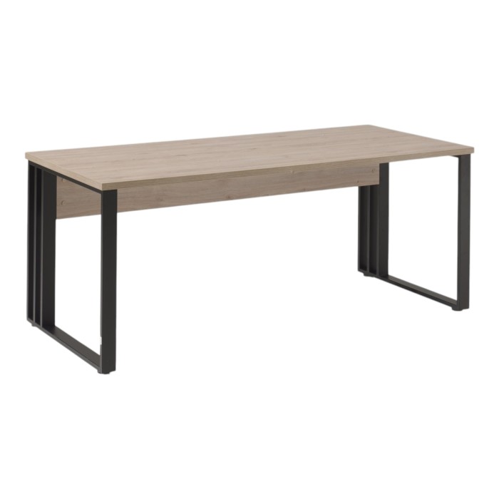 Bureau professionnel YUKON – 180 cm chêne clair et noir – Grand bureau design en métal