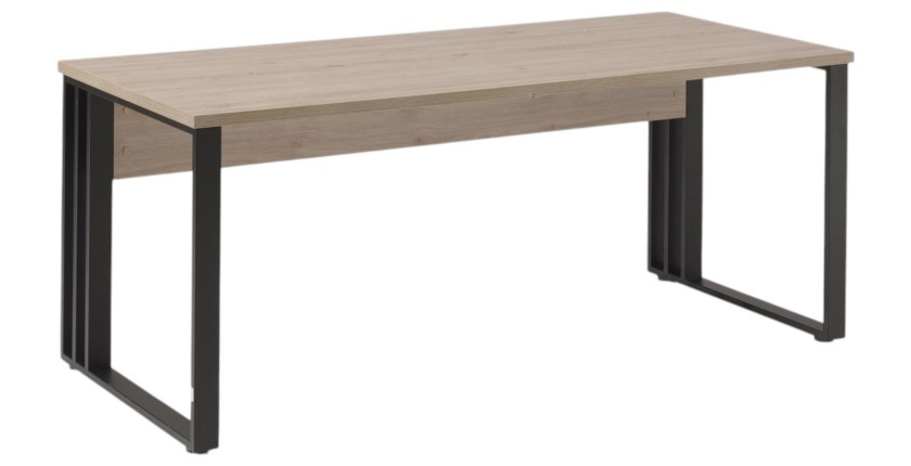 Bureau professionnel YUKON – 180 cm chêne clair et noir – Grand bureau design en métal