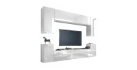 Ensemble de meubles de salon blanc suspendus collection CEPTO I 240cm, 8 portes, 6 étagères, leds.