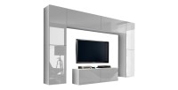 Ensemble de meubles de salon blanc suspendus collection CEPTO III 256cm, 8 portes, 8 étagères, leds, modulables.