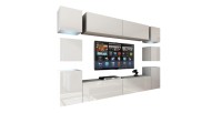 Ensemble de meubles de salon blanc suspendus collection CEPTO XIV. 256cm, 10 meubles, 10 portes, leds