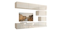 Ensemble de meubles de salon blanc suspendus collection CEPTO XVI 249cm, 8 meubles, modulables.