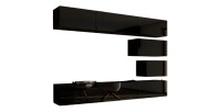 Zwarte zwevende woonkamermeubelset CEPTO XVI collectie 249cm, 8 modulaire meubelstukken.