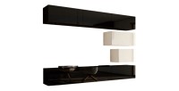 Schwarz-Weißes Wohnzimmermöbelset, hängend, Kollektion CEPTO XVI, 249 cm, 8 modulare Möbelstücke.