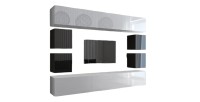 Hängende Wohnzimmermöbel-Set in Weiß und Schwarz, Kollektion CEPTO XVII, 249 cm, 10 Möbelstücke, LEDs, modulbar