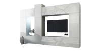 Ensemble de meubles de salon blanc suspendus collection CEPTO XXII. 273cm, 10 meubles, leds, modulables.