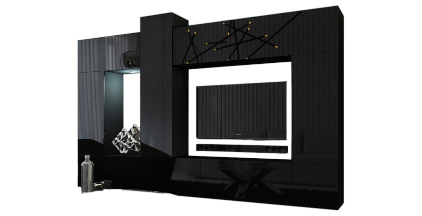 Zwarte hangende woonkamer meubelset collectie CEPTO XXII. 273cm, 10 meubels, led-verlichting, modulair.