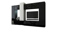 Zwart-witte hangende woonkamerset CEPTO XXII collectie. 273 cm, 10 meubels, leds, modulair.