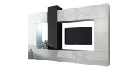 Ensemble de meubles de salon blanc et noir suspendus collection CEPTO XXII. 273cm, 10 meubles, leds, modulables.