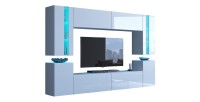 Ensemble de meubles de salon blanc suspendus collection CEPTO XXIV. 240cm, 8 meubles, leds, modulables.