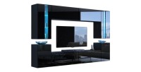 Ensemble de meubles de salon noir suspendus collection CEPTO XXIV. 256cm, 8 meubles, leds, modulables.