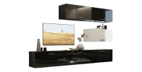 Ensemble de meubles de salon noir et blanc, suspendus collection CEPTO XXV. 249cm, 6 meubles, leds, modulables.