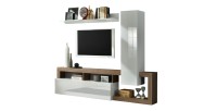 Ensemble meubles salon avec rangements, collection BURA, longueur 219 cm, blanc laqué/chêne mercure