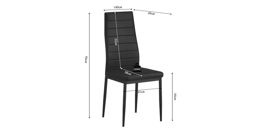 Lot de 4 chaises de salle à manger KEIZO – Design moderne – Pieds en métal noir – Revêtement PU