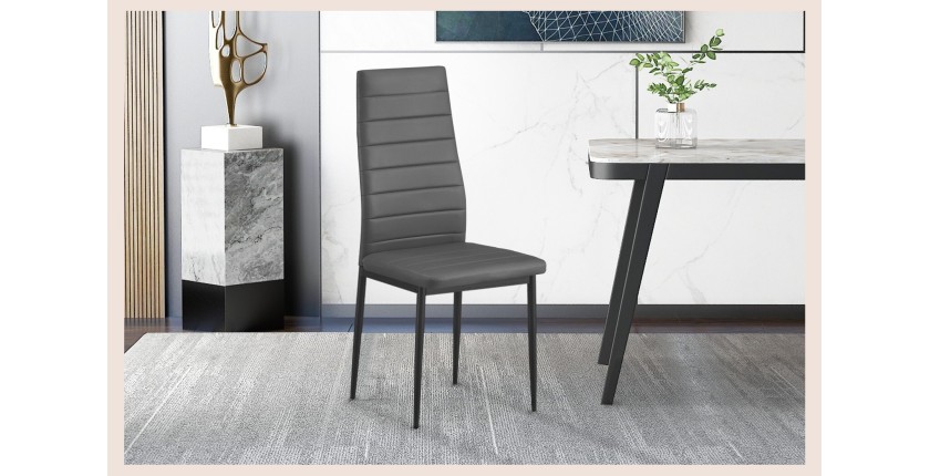 Lot de 4 chaises de salle à manger KEIZO – Design moderne – Pieds en métal noir – Revêtement PU gris