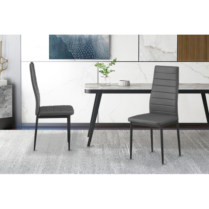 Set van 4 KEIZO eetkamerstoelen – Modern ontwerp – Zwarte metalen poten – Grijs PU-bekleding
