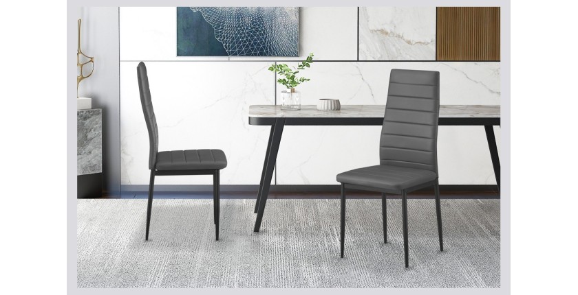 Lot de 4 chaises de salle à manger KEIZO – Design moderne – Pieds en métal noir – Revêtement PU gris