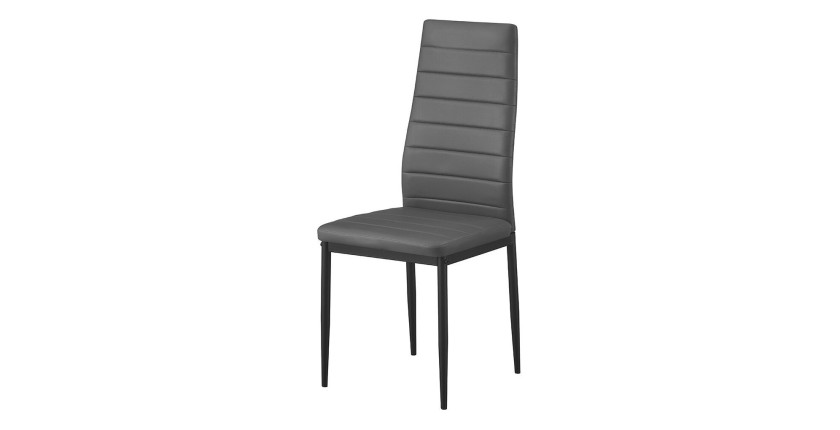 Lot de 4 chaises de salle à manger KEIZO – Design moderne – Pieds en métal noir – Revêtement PU gris