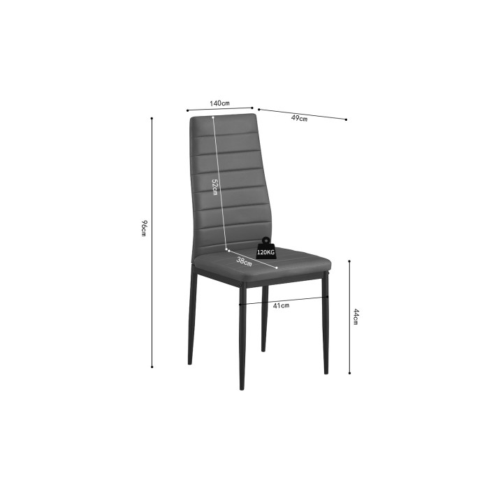 Set van 4 KEIZO eetkamerstoelen – Modern ontwerp – Zwarte metalen poten – Grijs PU-bekleding