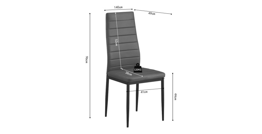 Lot de 4 chaises de salle à manger KEIZO – Design moderne – Pieds en métal noir – Revêtement PU gris